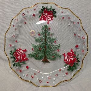 Vintage "Holiday Festival" 24k Gold Rim Fluted Dish By Crystal Clear Studios